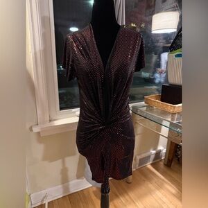 Demore Black and Red Dotted Mini Dress